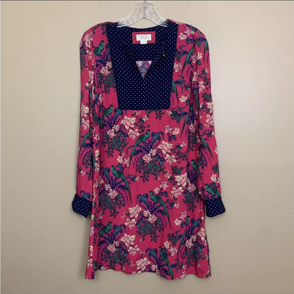 Anthropologie Maeve Floral Polka Dot Bird Print Shift Dress Womens Size 0
